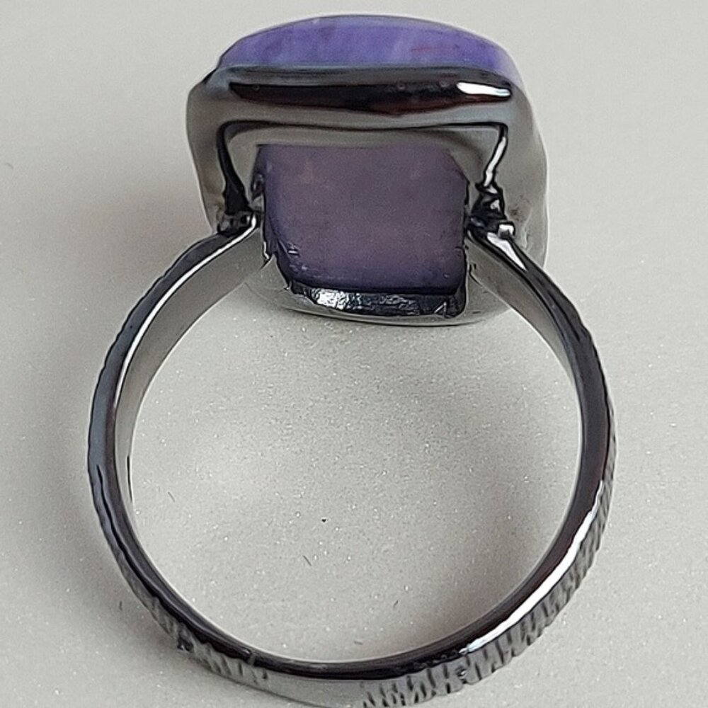 Natural 33 ct‎ Natural Charoite 925 Sterling Silver Ring Sz 9 - Picture 11 of 13